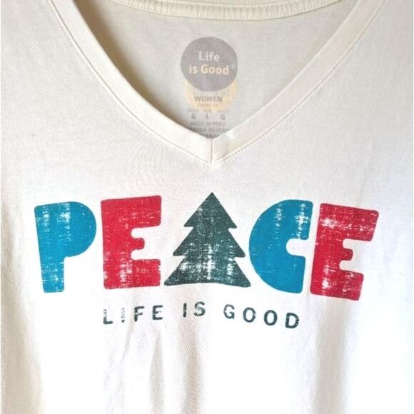 Life is Good Christmas Tree Peace Long Sleeve Soft Holiday‎ Tee Sz L - Picture 4 of 7